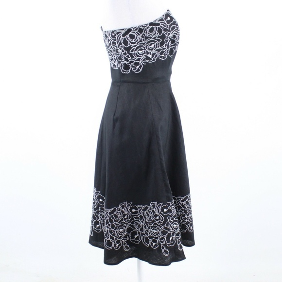 Ann Taylor Loft Linen Black with Floral Embroidery Strapless Dress sz 4P - Picture 2 of 5